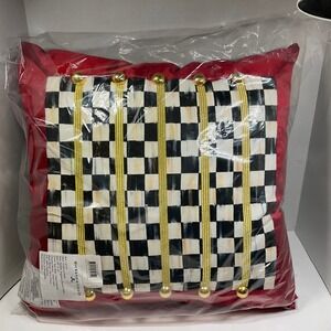 MacKenzie-Childs Holiday Regiment Square Pillow 20x20 Red Satin Courtly Check